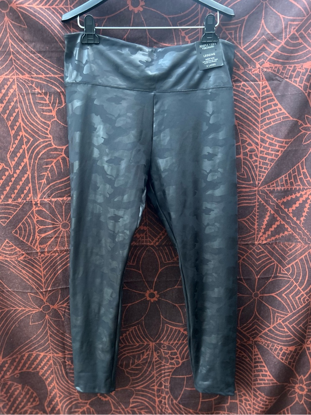 Simply Vera Vera Wang Flattering Black Luxe Faux Leather Camo Leggings